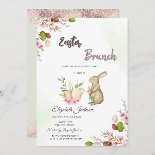 Aquarelltaschen Bunny Easter Brunch & Bubbly Einladung (Vorne/Hinten)