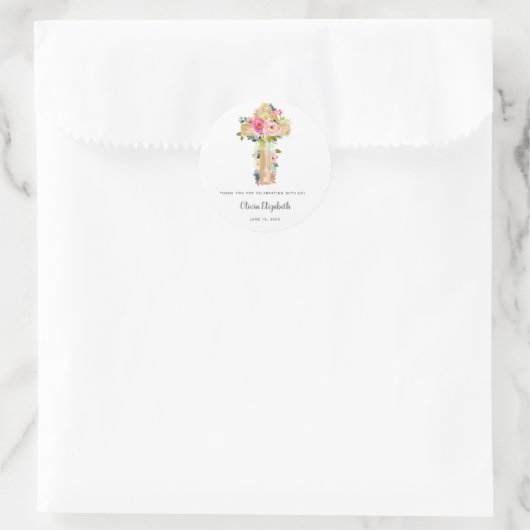 Aquarelltaufe Blumenkreuz Christening Runder Aufkleber (Tasche)