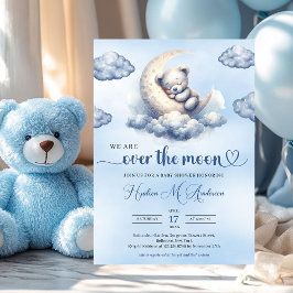 Aquarellteddy über dem Mond Babydusche Einladung