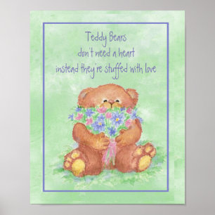 Aquarellteddybär Armful of Blume Fun Zitat Poster
