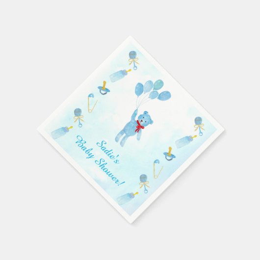 Aquarellteddybär mit Balloons Babydusche Serviette (Ecke)