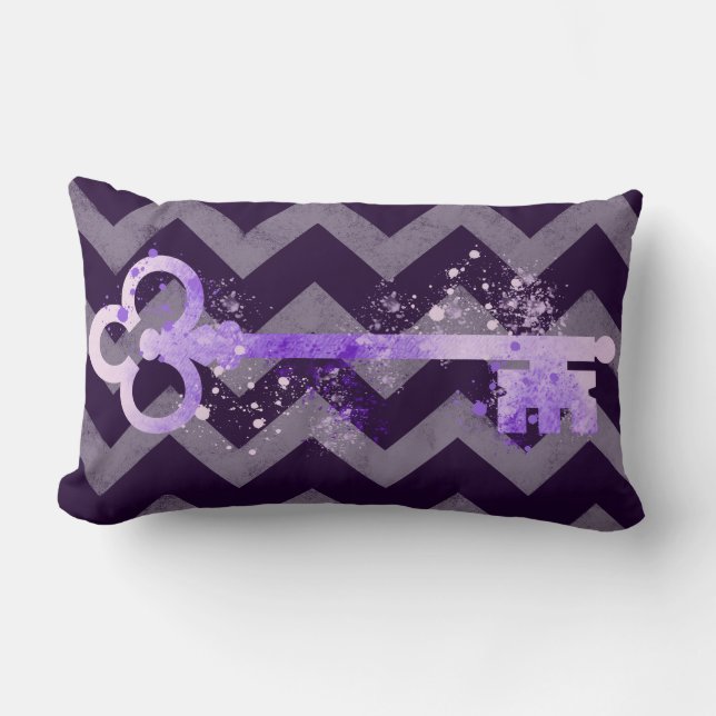 Aquarellteller Lila Verzierter Schlüssel Lendenkissen (Vorderseite)