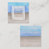 Aquarelltext über Blue & Tan Sea Beach Thema Quadratische Visitenkarte (Vorne/Hinten)