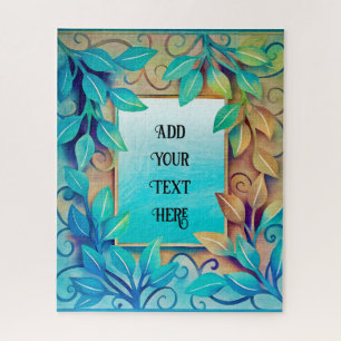 Aquarelltextur Farbige Blätter Goldener Rand Puzzle