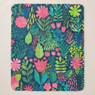Aquarelltextur mit Blume und Pflanze. Floral Sherpadecke
