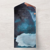 Aquarelltextur Moody Rose Gold Navy Hochzeit All In One Einladung (Innen)