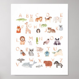 Aquarelltier abc Kinder Alphabet. Kinderzimmer Poster