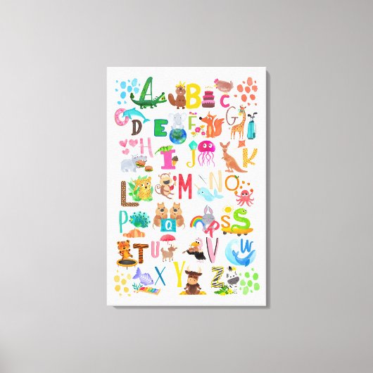 Aquarelltiere Alphabet Erziehungskunst Leinwanddruck (Vorderseite)