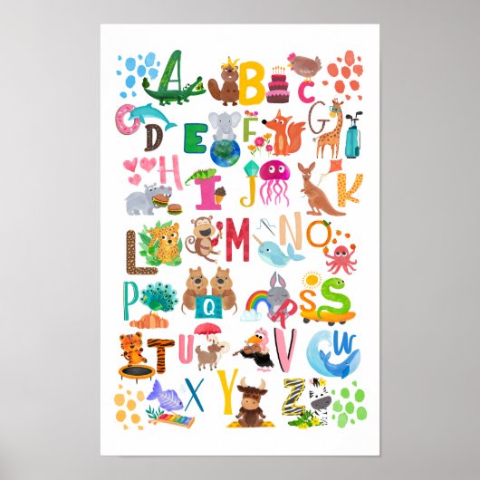 Aquarelltiere Alphabet Erziehungskunst Poster (Vorne)
