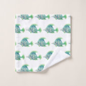 Aquarelltiere Art Blauer tropischer Fisch Badhandtuch Set (Waschlappen)