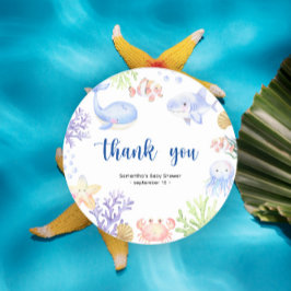 Aquarelltiere - Danke, Baby Dusche Runder Aufkleber