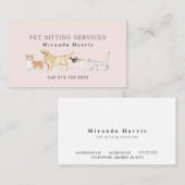 Aquarelltiere Haustiere Sitter Dog Walker Rosa Visitenkarte (Vorne/Hinten)