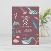 Aquarelltiere im Ozean Rosa Einladung (Stehend Vorderseite)