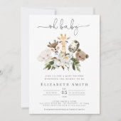 Aquarelltiere Imitate Gold Floral Oh Babydusche Einladung (Vorderseite)