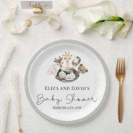 Aquarelltiere Imitate Moderne Gold Baby Dusche Pappteller