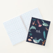 Aquarelltiere Seetiere Monogram Blue Notizblock (Innenseite)