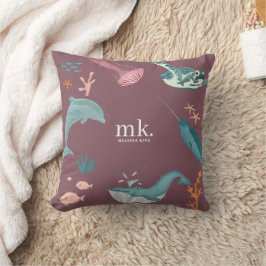Aquarelltiere Seetiere Monogramm Dusty Pink Kissen