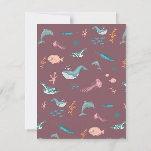 Aquarelltiere Seetiere Monogramm Rosa Rosa Mitteilungskarte (Rückseite)