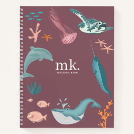 Aquarelltiere Seetiere Monogramm Rosa Rosa Notizblock