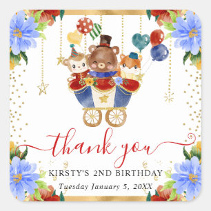 Aquarelltiere Züge Blumenstrauß Geburtstag Quadratischer Aufkleber