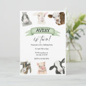 Aquarelltiere zum Geburtstag zwei Jahre Einladung (Stehend Vorderseite)