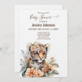 Aquarelltiger in Blume Kinderdusche Einladung (Vorne/Hinten)