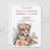 Aquarelltiger in Blume Kinderdusche Einladung (Vorderseite)