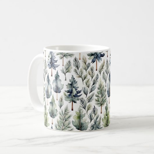 Aquarelltonbäume Gemustert Grüne Tasse (Vorderseite Links)
