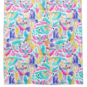 Aquarelltöne, Makaken + Humingvögel Dschungel Duschvorhang (Vorderseite)