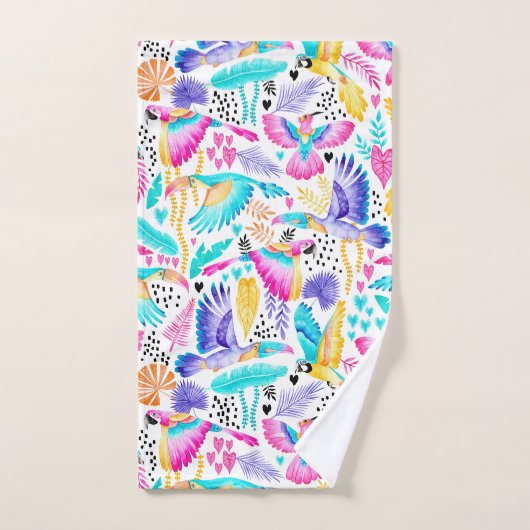 Aquarelltöne, Makaken und Hummingvogel Badhandtuch Set (Handtuch)