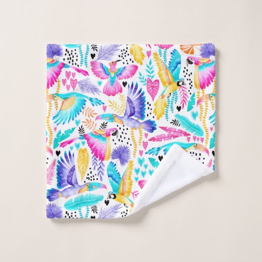 Aquarelltöne, Makaken und Hummingvogel Badhandtuch Set (Waschlappen)