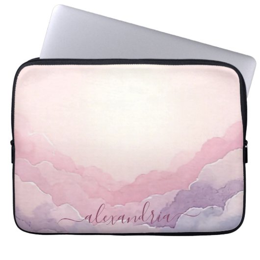 Aquarelltöne Rosa Himmel mit Namen Laptopschutzhülle (Vorderseite)