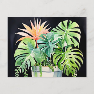 Aquarelltöne und Monstera-Blätter Postkarte