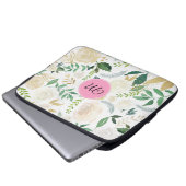 Aquarelltöne Weiß und Beige Rose Muster Laptopschutzhülle (Vorne Knopf)