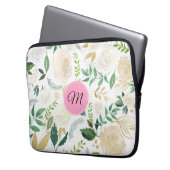 Aquarelltöne Weiß und Beige Rose Muster Laptopschutzhülle (Vorderseite Links)