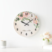 Aquarelltöne Weiße Blume Elegant Große Wanduhr (Zuhause)