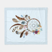 Aquarelltöner-Blume & Tribal-Federn Fleecedecke (Vorderseite (Horizontal))