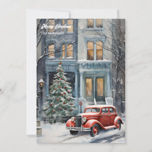 Aquarelltonwagen Weihnachtsbaum Feiertagskarte