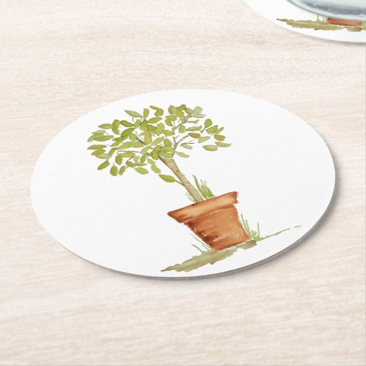 Aquarelltopiary-Baum Runder Pappuntersetzer (Angewinkelt)