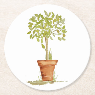 Aquarelltopiary-Baum Runder Pappuntersetzer