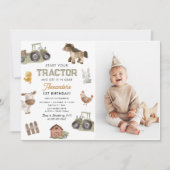 Aquarelltraktor 1. Geburtstag Foto Einladung (Vorderseite)
