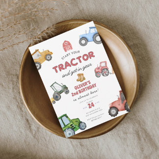 Aquarelltraktor, 2. Geburtstag Einladung