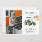 Aquarelltraktor 2. Geburtstag Party Foto Einladung (Vorderseite)