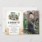 Aquarelltraktor 3. Geburtstag Party Foto Einladung (Vorderseite)