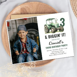 Aquarelltraktor 3. Geburtstag Party Foto Einladung