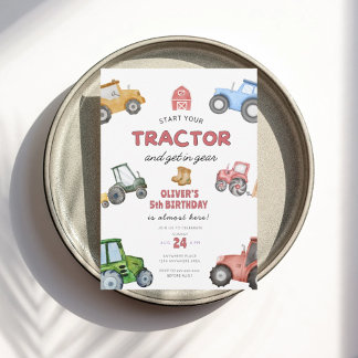 Aquarelltraktor 5. Geburtstag Einladung