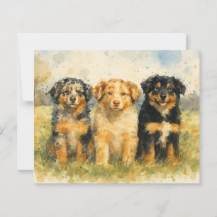 Aquarelltrio australischer Hirten auf einem Feld