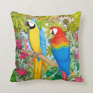 Aquarelltropischer Macaw plappert Kissen nach