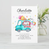 Aquarelltruck Ballon Kinder Eiscreme Geburtstag Einladung (Stehend Vorderseite)