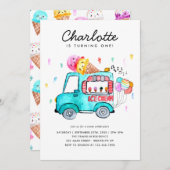 Aquarelltruck Ballon Kinder Eiscreme Geburtstag Einladung (Vorne/Hinten)